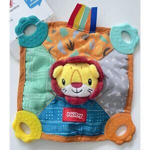 Nuby Lion Plush Teether Teething Blankie Squeaker Colorful 3+ Months BPA Free